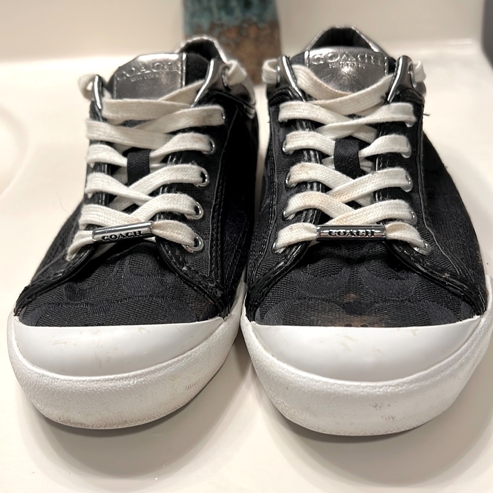 Coach Black Low-Top Signature Canvas Sneakers with White Soles